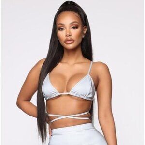 Fashion Nova Can't Hide Reflective Bikini Top Silver Halter Triangle Top Size S